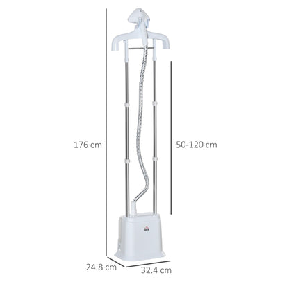 HOMCOM Upright Garment Clothes Steamer with 6 Steam Setting, 45s Fast Heat-up, 1.7L Water Tank and 35g/min steam flow, Wrinkle and Odour Remover Suitable for all Fabrics, 1960W, White