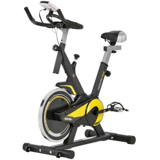 Indoor Bike Trainer Upright Exercise Bike With Adjustable Resistance Seat Handlebar LCD Display Black and Yellow