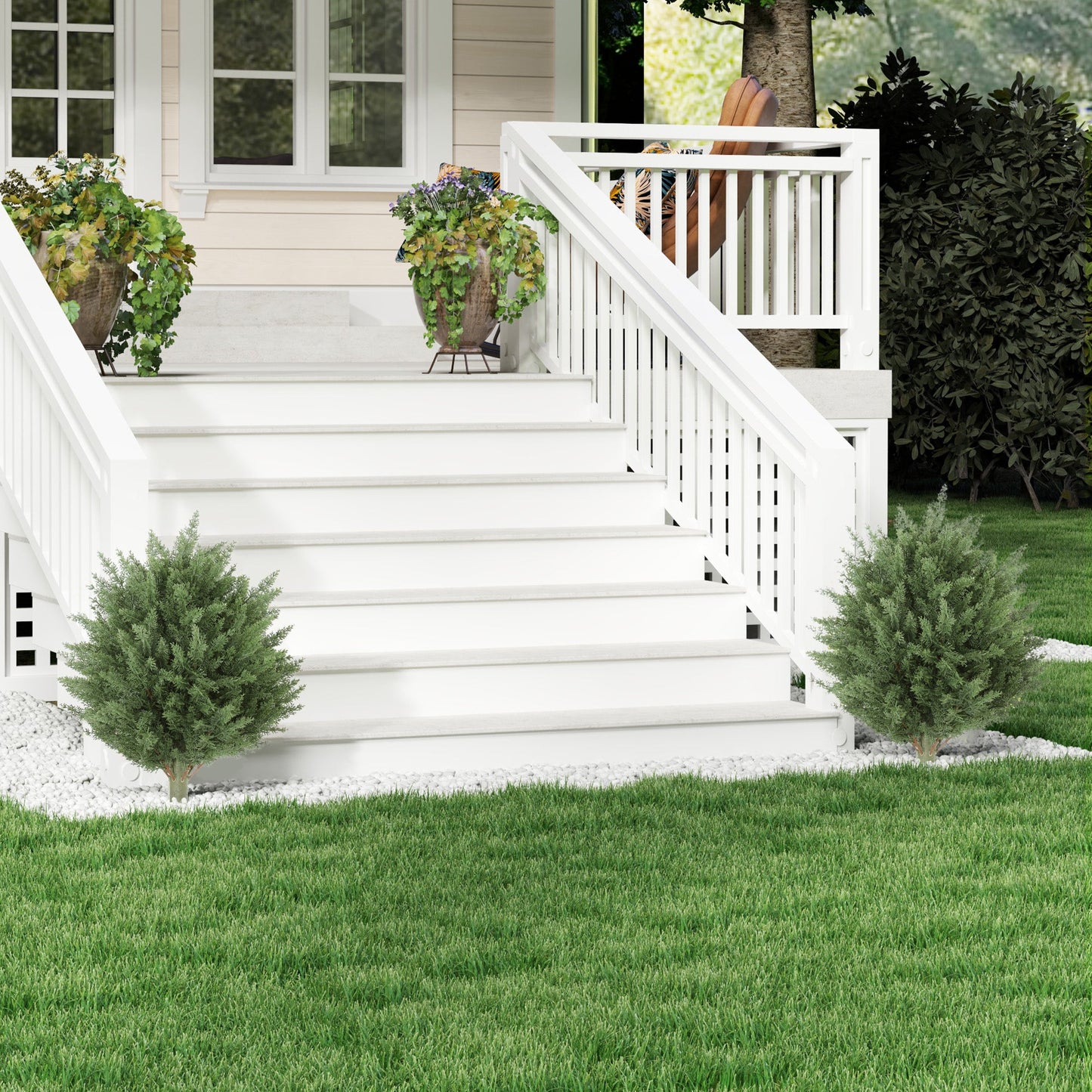 HOMCOM 60 cm Artificial Cypress Tree with Ground Stake, Set of 2 Artificial Plants for Indoor & Outdoor, UV Resistant, Green