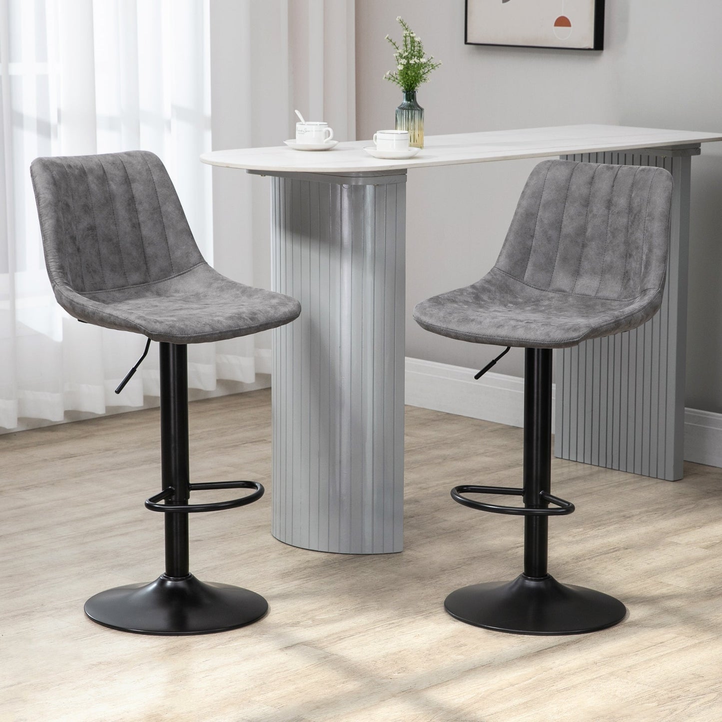 HOMCOM Set of 2 Leathaire Tub Bar Stools - Grey