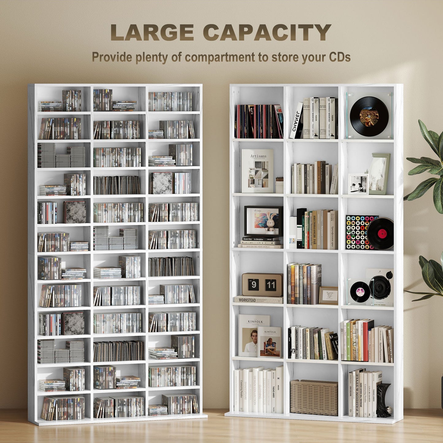 HOMCOM CD Storage Unit with Adjustable Shelves, 102 x 195 cm, Marble Effect
