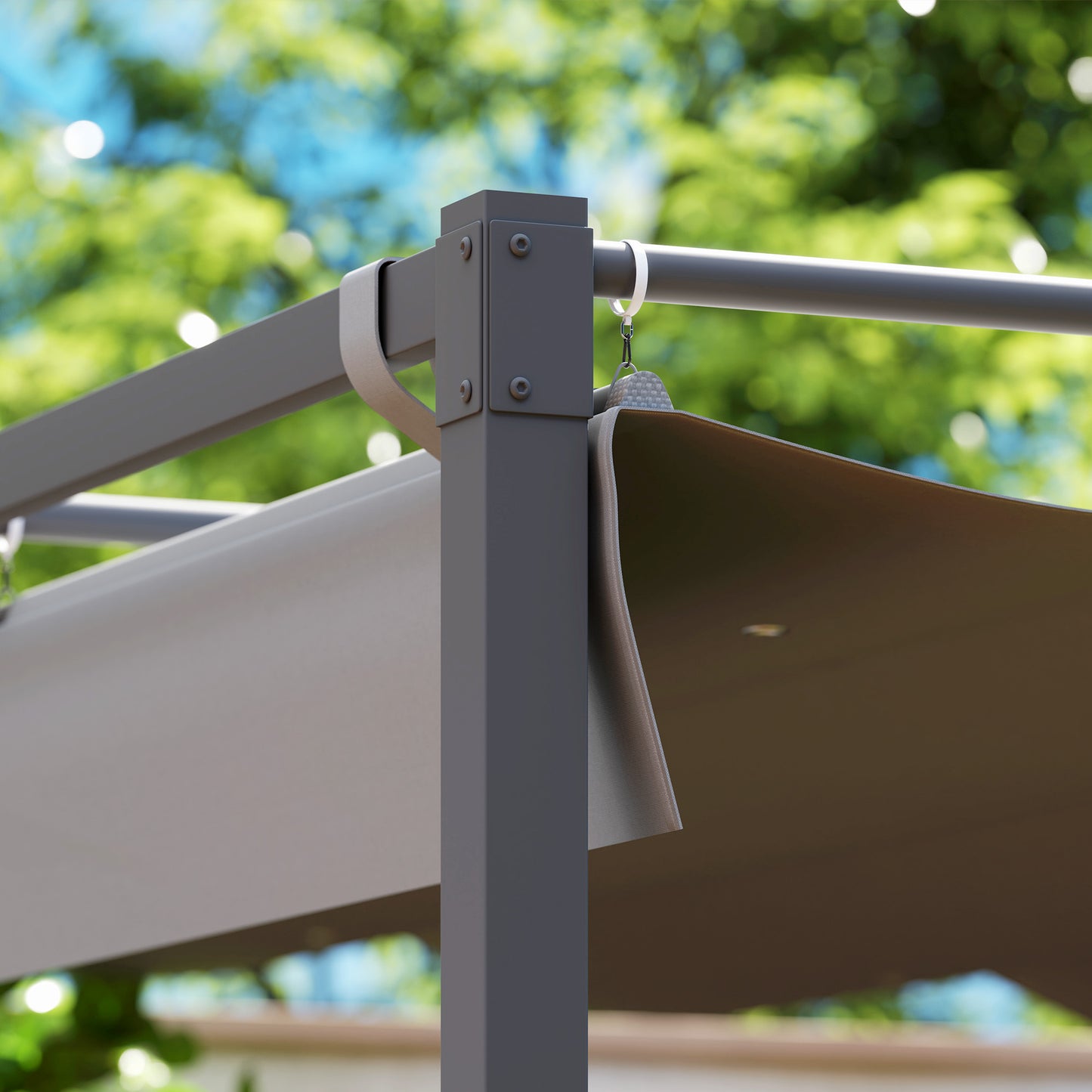 Outsunny 3 x 3(m) Pergola ogrodowa z rozsuwanym dachem i magnetycznym mocowaniem, zestaw pergoli zewnętrznej z baldachimem przeciwsłonecznym, UPF30+, szary