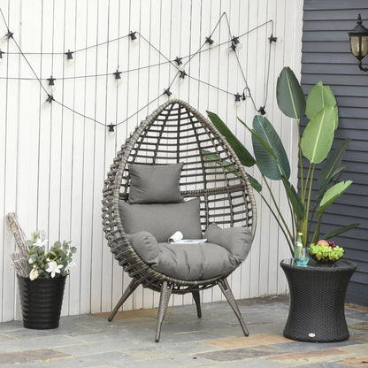Fotel Outsunny Teardop PE Wicker Rattan z grubymi poduszkami, 4 nogi, siedzisko ogrodowe Egg Garden