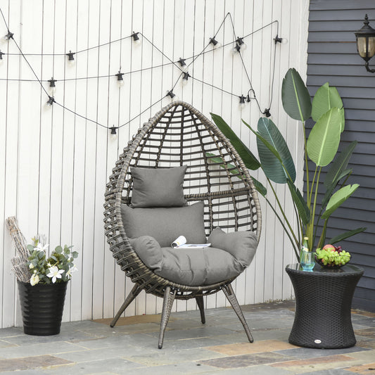 Fotel Outsunny Teardop PE Wicker Rattan z grubymi poduszkami, 4 nogi, siedzisko ogrodowe Egg Garden