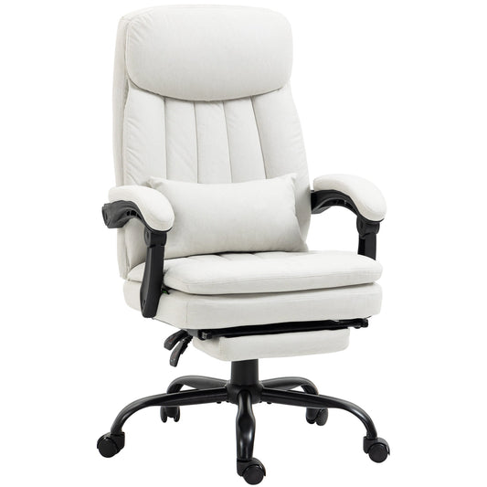 Vinsetto Office Chair, Ergonomic Desk Chair with 6-Point Vibration Massage and Lumbar Heating, Computer Chair with Lumbar Support Pillow, 155  Reclining Back and Footrest, Cream White
