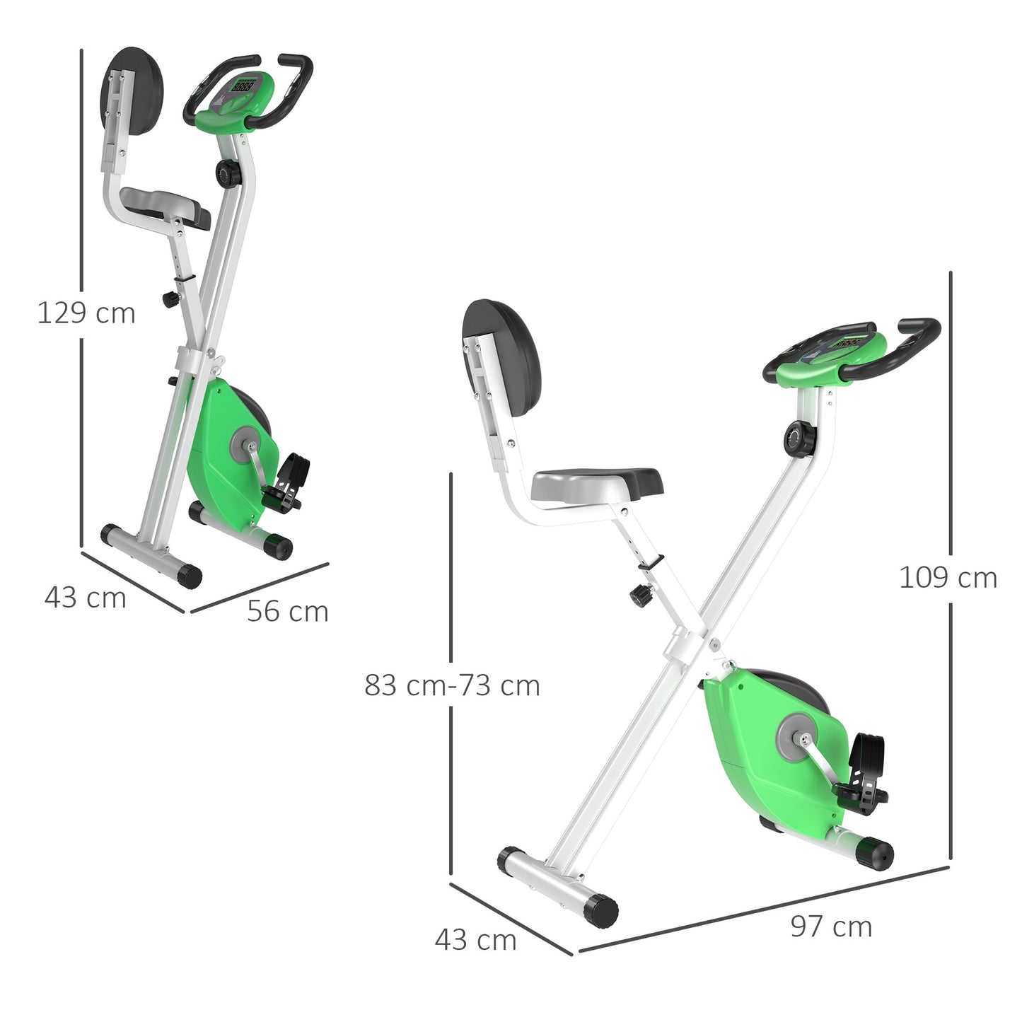 HOMCOM Folding Exercise Bike, Fitness Bicycle Indoor Trainer, 8-Level Magnetic Resistance Adjustable, with LCD Monitor, Pulse Sensor, Green