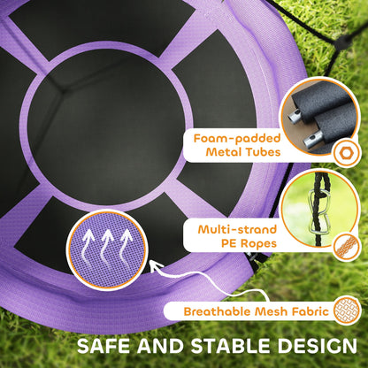 AIYAPLAY 100cm Diameter Nest Seat for Kids with Height Adjustable Hanging Ropes for Outdoor, Playground, Garden, Purple
