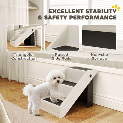 PawHut Foldable Dog Steps, Lightweight Portable Pet Stairs with 3 Non-Slip Steps for Beds or Sofas, Cream White