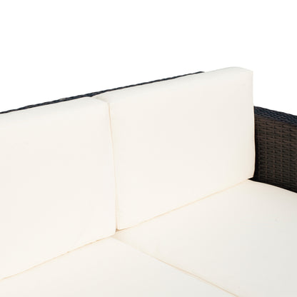Outsunny 2-osobowe meble ogrodowe, sofa rattanowa z miękką wyściełaną poduszką i podłokietnikami, wiklinowa ogrodowa sofa dwuosobowa na patio, mieszany brąz