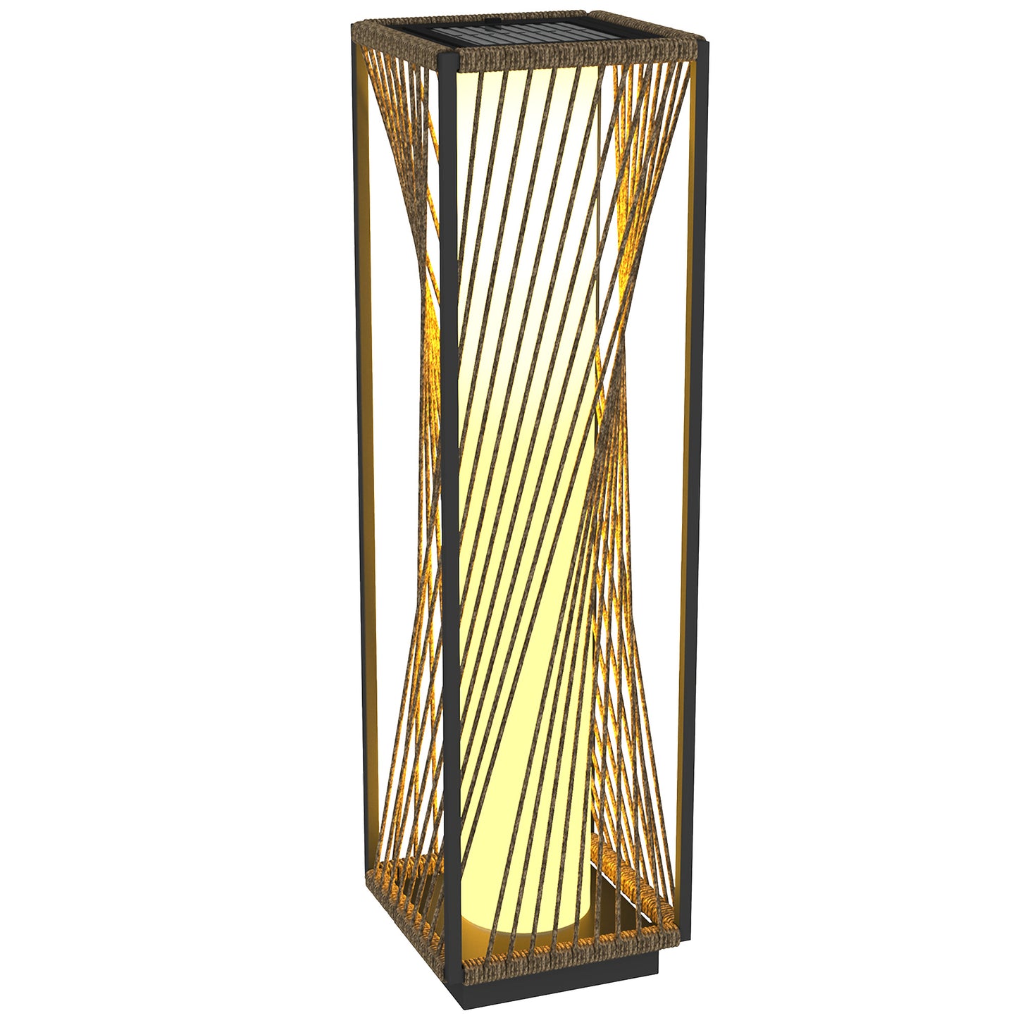 Outsunny Garden Rattan Lamp, 77 cm Tall Solar Rattan Floor Lamp, Solar Garden Light z automatycznym włączaniem/wyłączaniem świateł LED, IP44 Wodoodporny do użytku na zewnątrz, na ganku, ścieżce, tarasie, szary