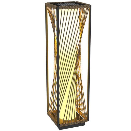 Outsunny Garden Rattan Lamp, 77 cm Tall Solar Rattan Floor Lamp, Solar Garden Light z automatycznym włączaniem/wyłączaniem świateł LED, IP44 Wodoodporny do użytku na zewnątrz, na ganku, ścieżce, tarasie, szary