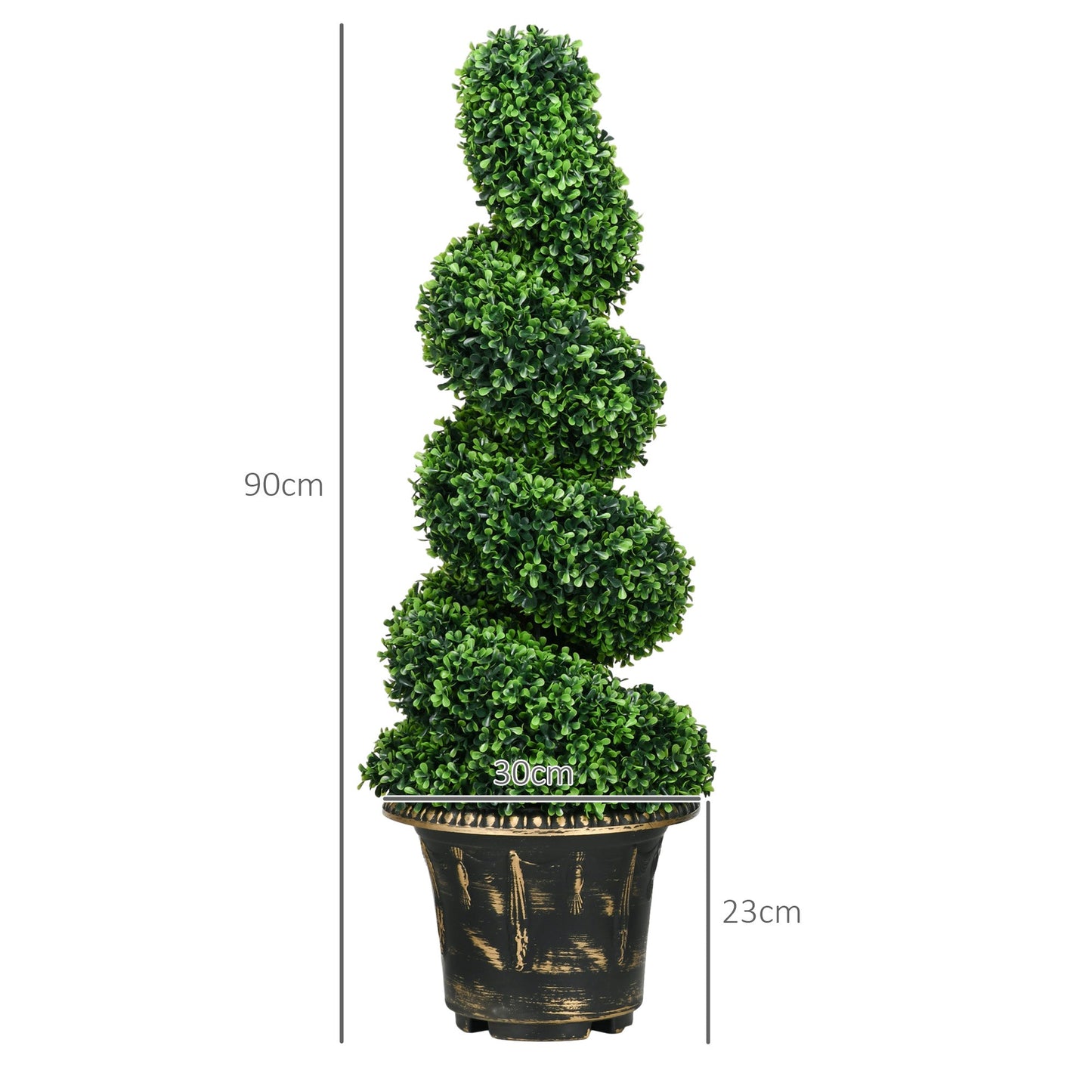 Zestaw 2 sztucznych roślin HOMCOM, spiralne bukszpany w kształcie topiary z doniczką, do dekoracji wnętrz i na zewnątrz, 90 cm