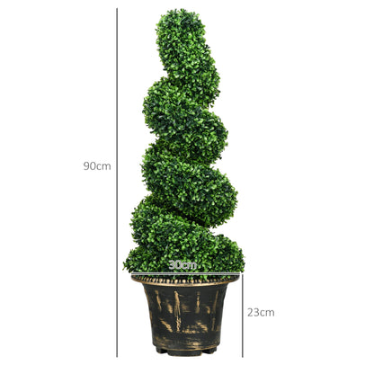 Zestaw 2 sztucznych roślin HOMCOM, spiralne bukszpany w kształcie topiary z doniczką, do dekoracji wnętrz i na zewnątrz, 90 cm