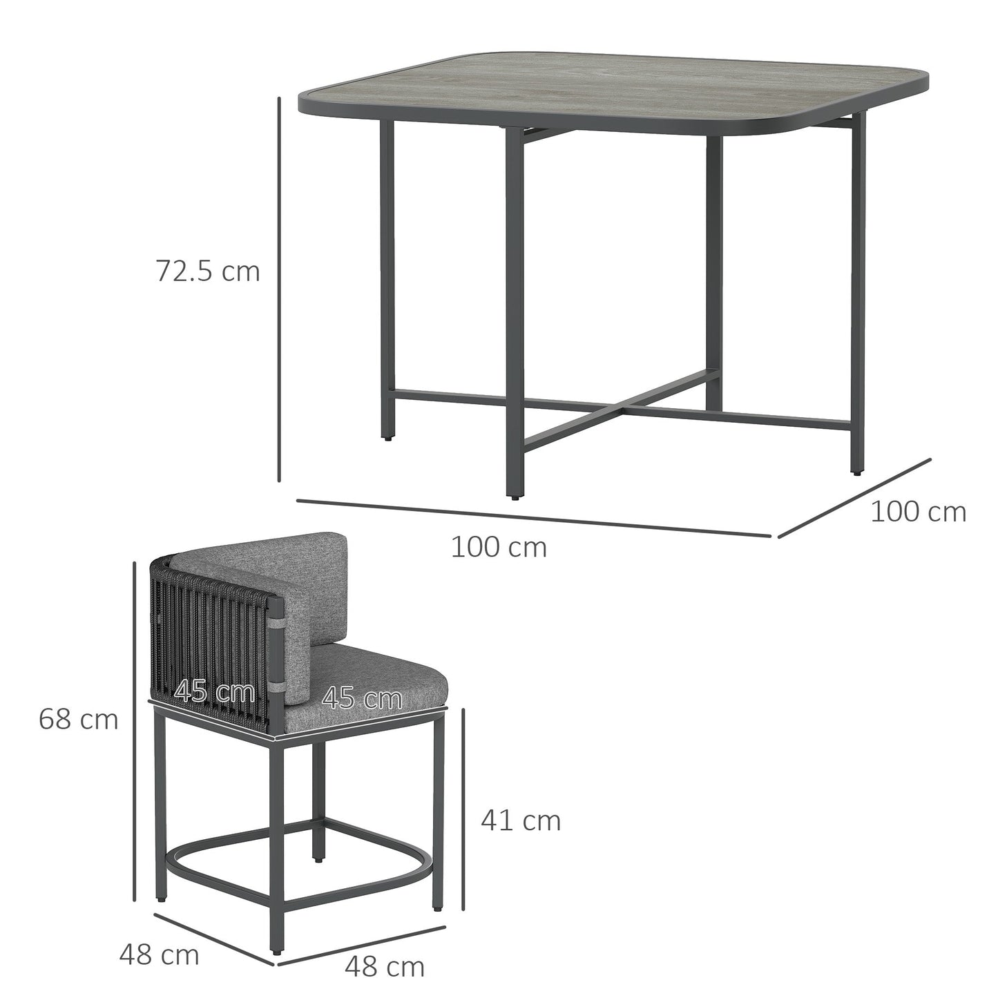 Outsunny 4-Seater Rattan Cube Garden Furniture Set with Cushions - Charcoal Grey