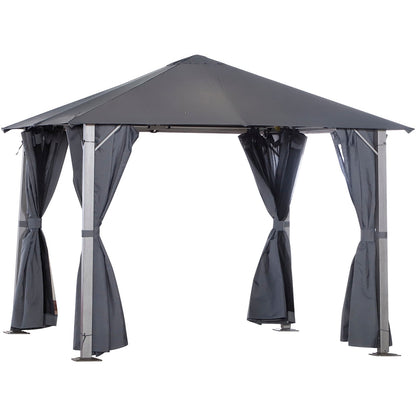 Outsunny Metal Frame Curtain Draped Outdoor Garden Gazebo Grey