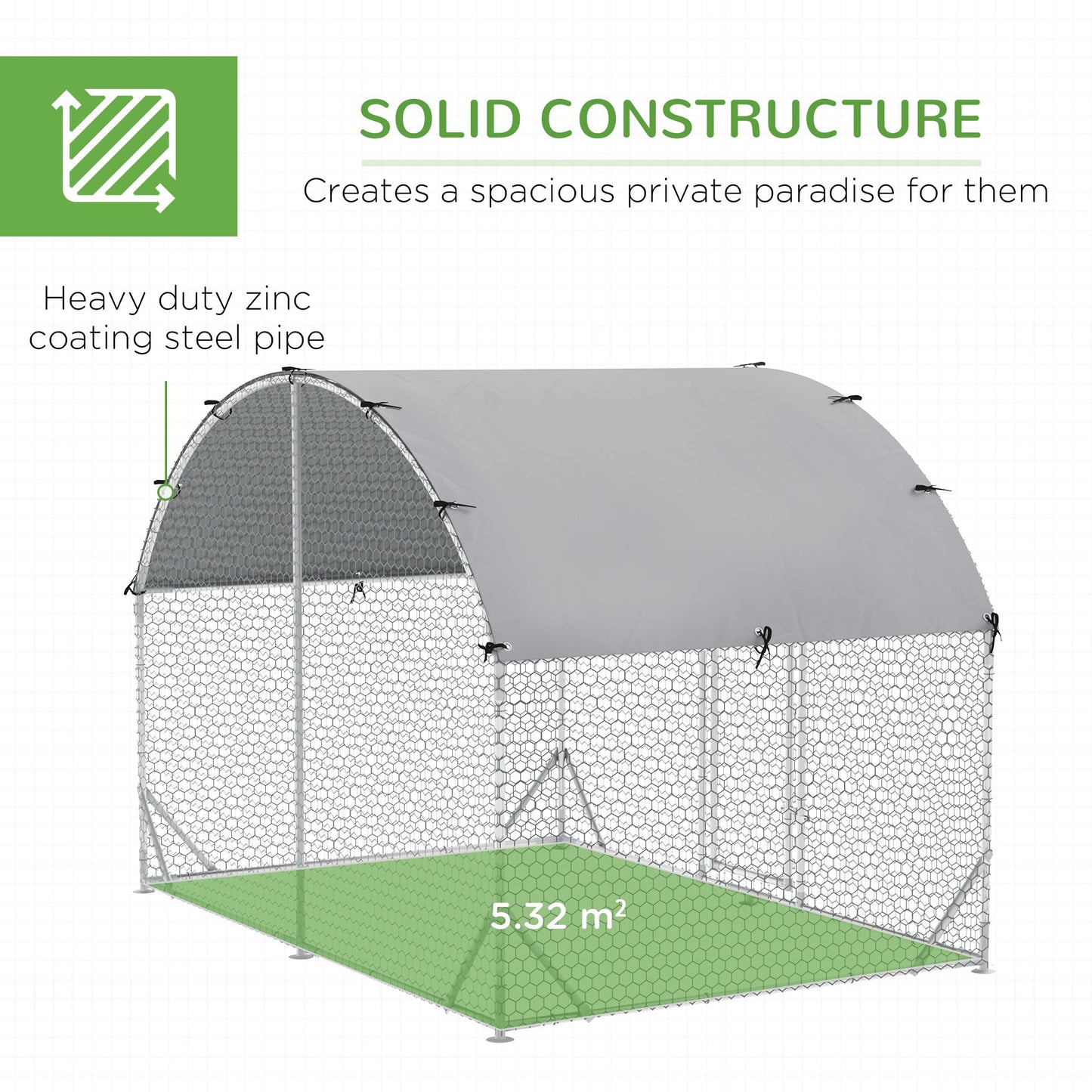 PawHut Walk In Chicken Run Galvanised Coop With Activity Shelf, Outdoor Hen Poultry House Cage Rabbit Hutch  2.8 x 1.9 x 2m