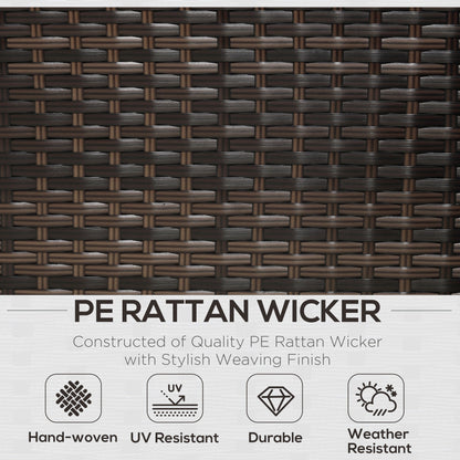 Outsunny 3 Pieces Rattan Garden Furniture Sofa Set, 4 Seater Garden Corner Sofa with 5-Level Reclining Sun Lounger and Storage Coffee Table, Outdoor Furniture Conservatory Set with Cushions, Brown