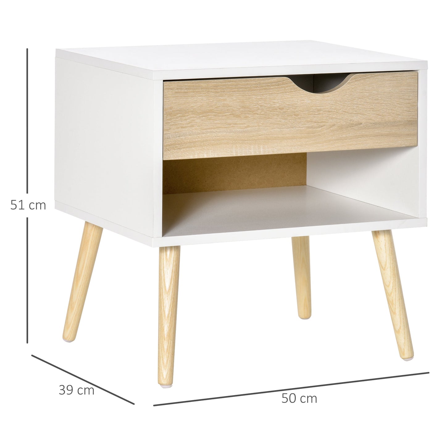 HOMCOM Bedside Table with Drawer and Shelf, Modern Nightstand, End Table for Bedroom, Living Room, White