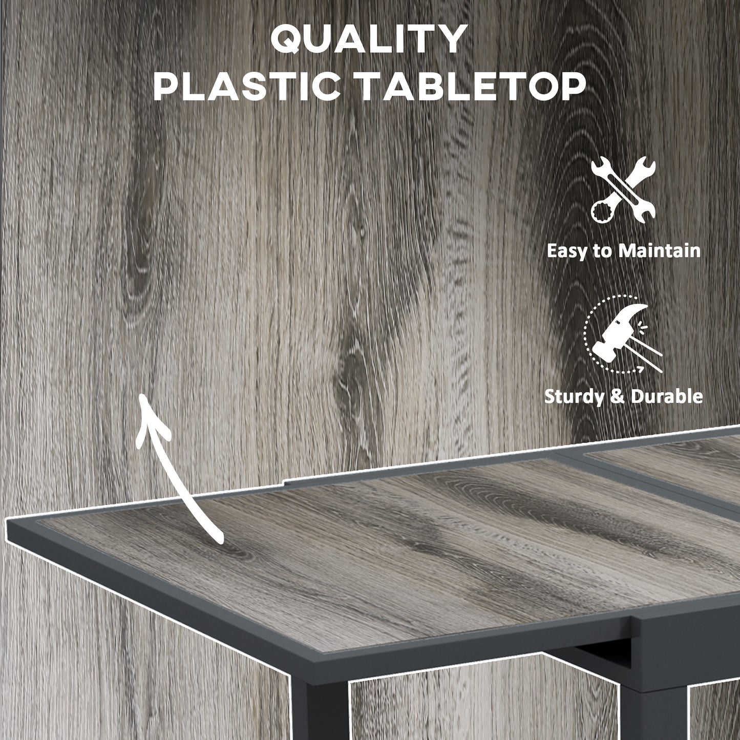Outsunny Rozkładany Stół Ogrodowy, Stół Jadalny Na Zewnątrz Dla 6 Osób, Aluminiowa Rama Prostokątny Stół Patio Z Plastikowym Blatem, 80/160L x 80W x 75H cm, Szary