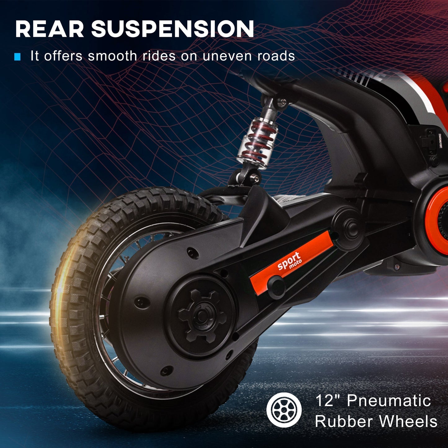 24V Electric Motorbike, Dirt Bike with Twist Grip Throttle, Music Horn, 12" Pneumatic Tyres, 16 Km/h Max. Speed, Red