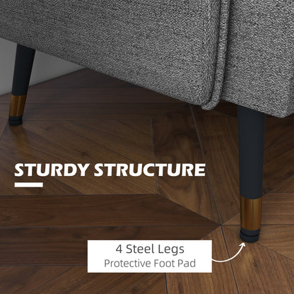 HOMCOM Modern Two Seater Sofa, Button Tufted Loveseat with Cushions and Steel Legs for Living Room, Guest Room, Dark Grey