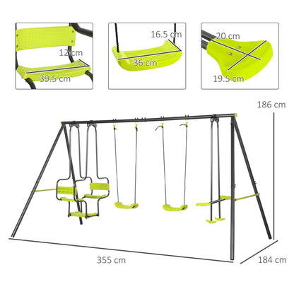 Outsunny Metal Garden Swing Set with Double Swings Glider Swing Seats Green