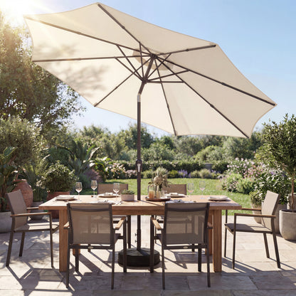 Outsunny 2.7 m Garden Parasol Umbrella with Cross Base and Sandbag, Retractable Ribs, Outdoor Table Market Umbrella, Cream White