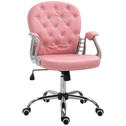 Vinsetto Office Chair Ergonomic 360  Swivel PU Diamante Padded Base 5 Castor Wheels for Home Work Pink