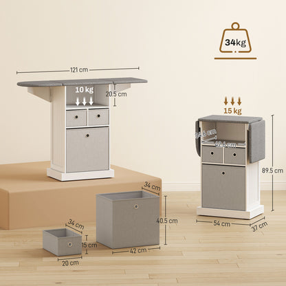 HOMCOM Ironing Board Cabinet on Wheels with Ironable and Foldable Top, Mobile Storage Cabinet with Ironing Board, White