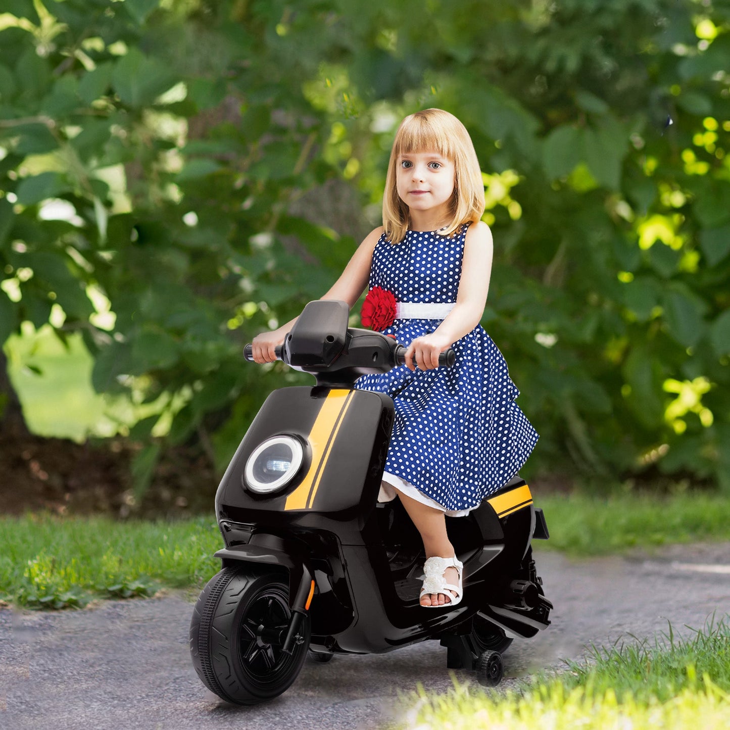 AIYAPLAY 6V Ride on Motorbike, elektryczny motocykl dla dzieci z reflektorami, muzyką, kółkami treningowymi, dla dzieci w wieku 18-36 miesięcy, czarny