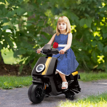AIYAPLAY 6V Ride on Motorbike, elektryczny motocykl dla dzieci z reflektorami, muzyką, kółkami treningowymi, dla dzieci w wieku 18-36 miesięcy, czarny