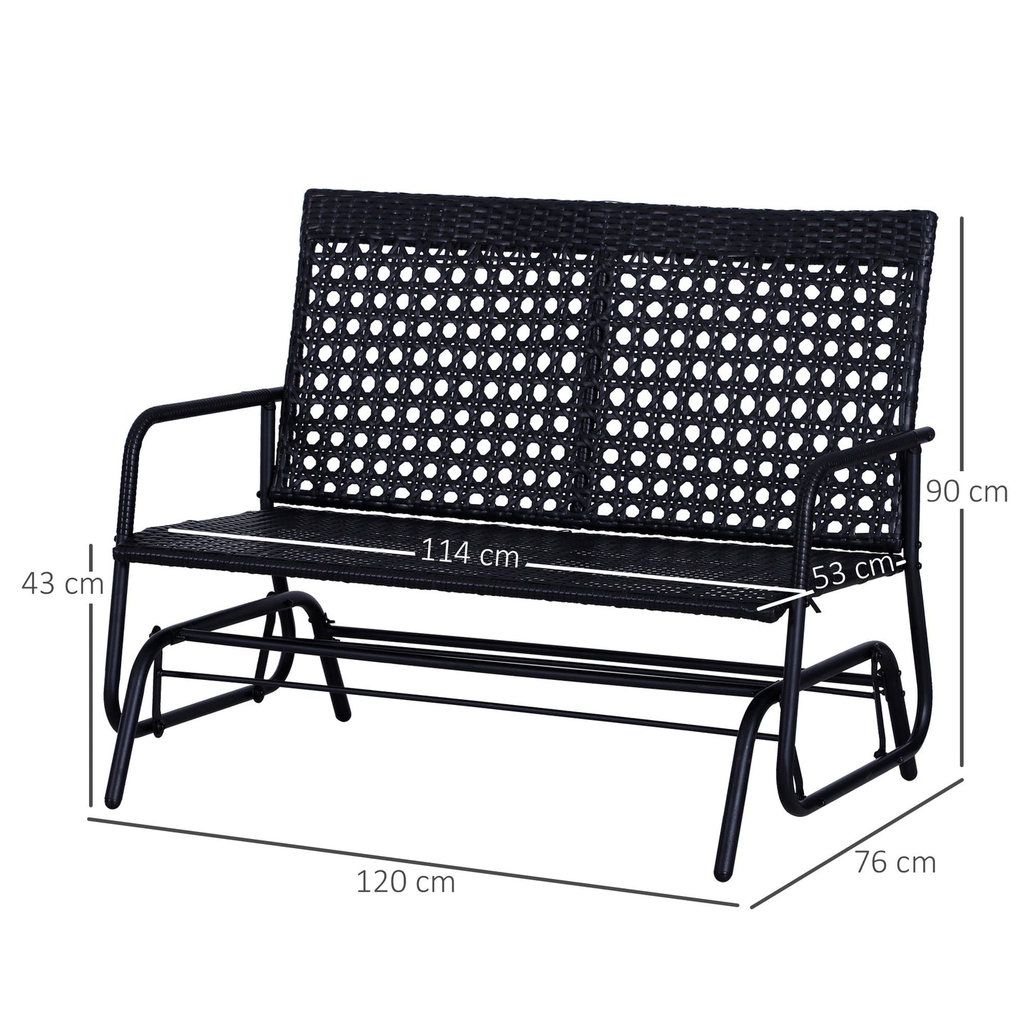 Outsunny 2 مقاعد Wicker Glider Bench Chair كرسي هزاز في الهواء الطلق فناء حديقة كرسي عالي الظهر