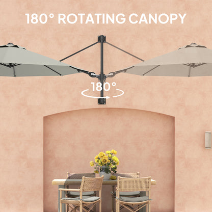 Outsunny 3(m) Parasol ścienny z uchwytem - jasnoszary