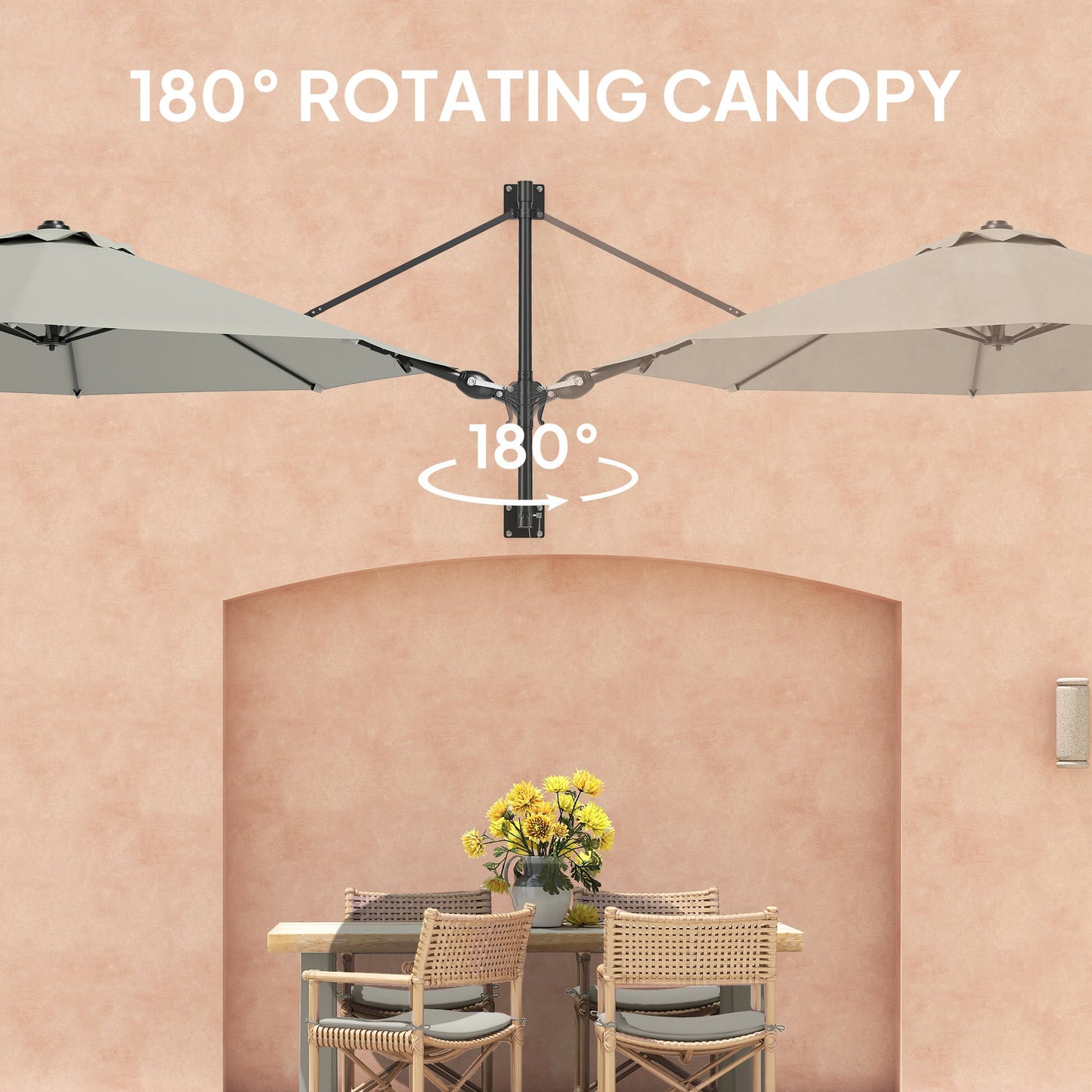 Outsunny 3(m) Wall-Mounted Parasol Shade, with Handle - Light Grey