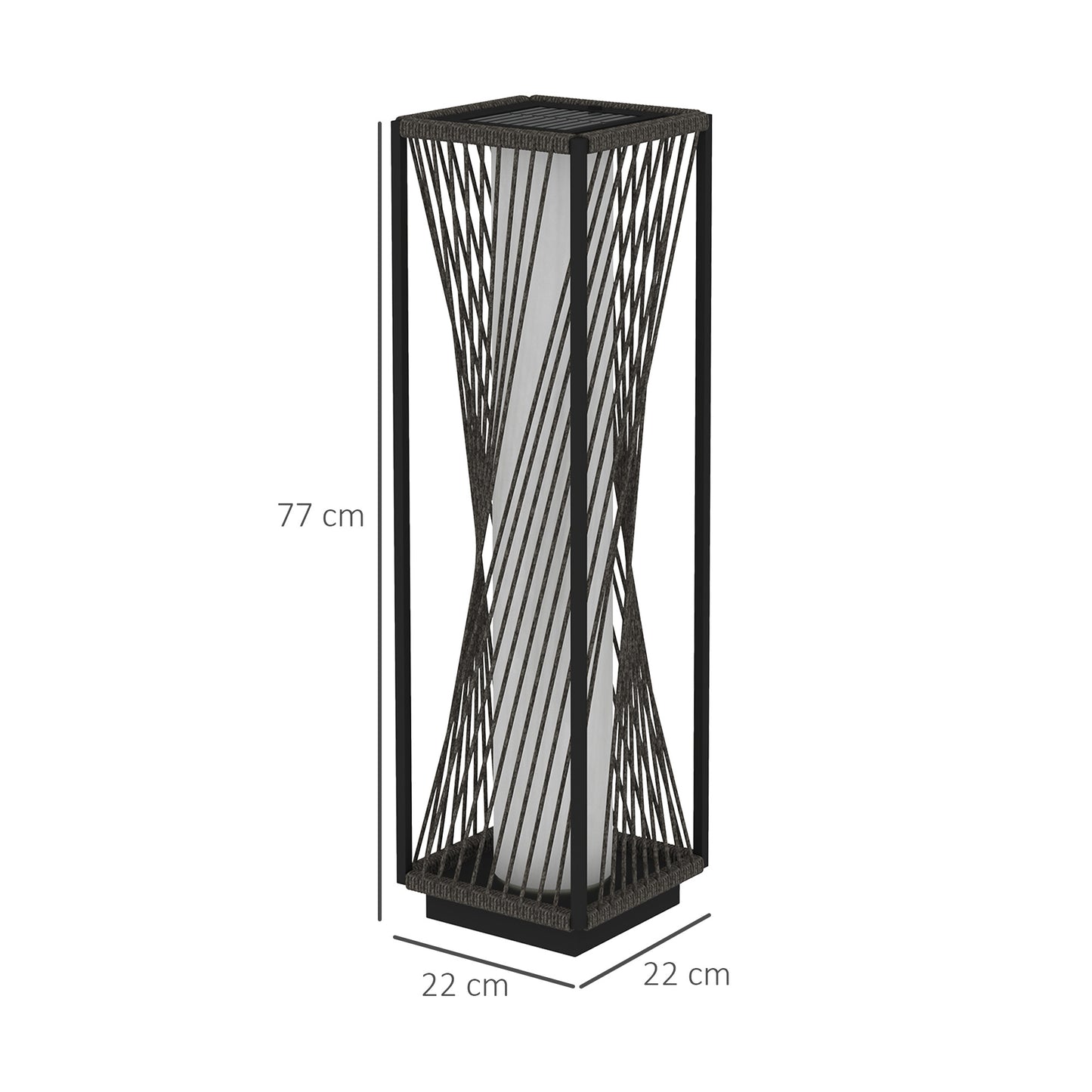 Outsunny Garden Rattan Lamp, 77 cm Tall Solar Rattan Floor Lamp, Solar Garden Light z automatycznym włączaniem/wyłączaniem świateł LED, IP44 Wodoodporny do użytku na zewnątrz, na ganku, ścieżce, tarasie, szary
