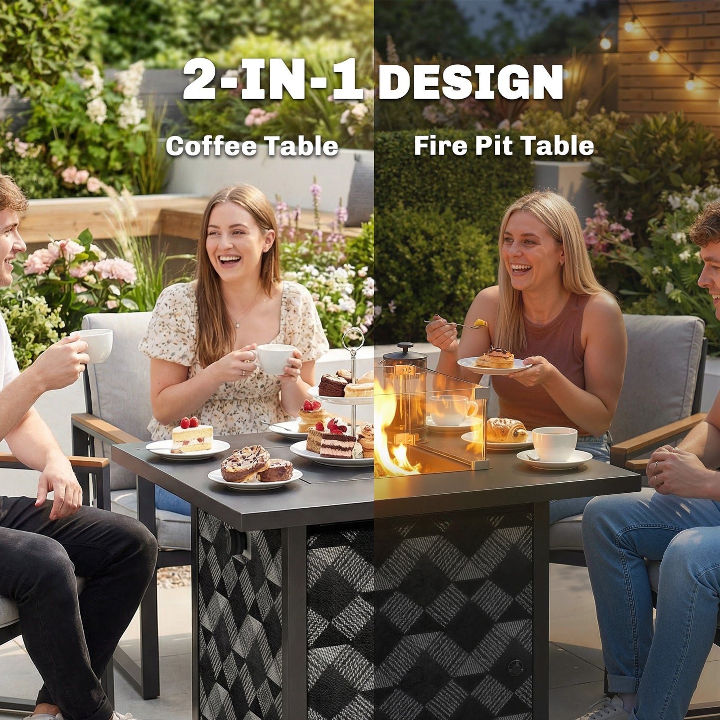 Outsunny Square Propane Gas Fire Pit Table,12 KW Firepit Outdoor Patio Heater with Glass Wind Guard, Lava Rocks, Gas Tank Holder