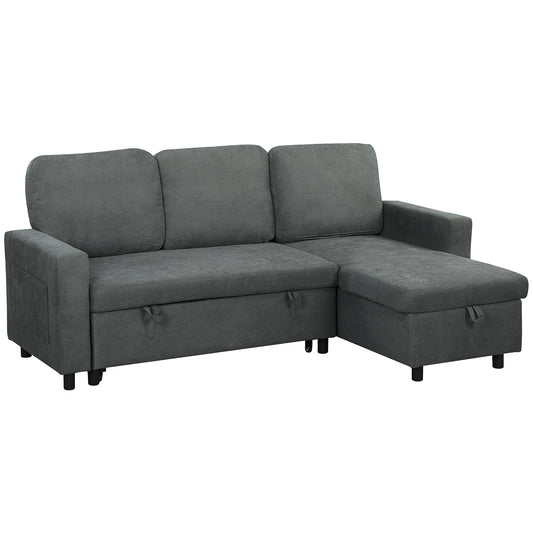 Sofa rozkładana HOMCOM L z pojemnikiem na pościel - antracyt