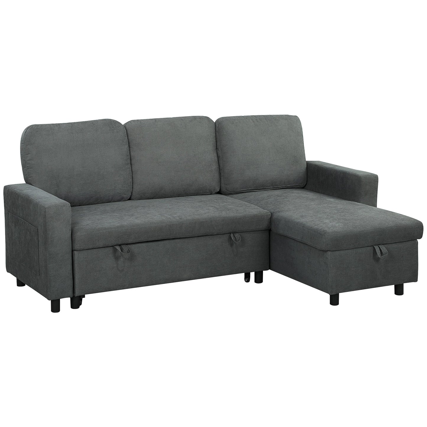 HOMCOM Pull Out Sofa Bed with Storage - Charcoal Grey