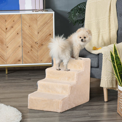 تصميم PawHut Doggy Steps من 4 خطوات مع غطاء قطيفة قابل للغسل لأريكة السرير المرتفعة، وسلالم الكلاب للكلاب الصغيرة والقطط