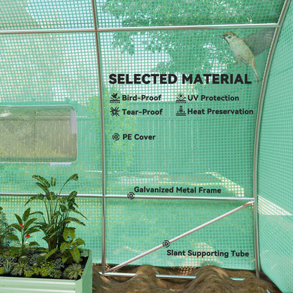 Outsunny Large Polytunnel Walk In Greenhouse, Plant Gardening Tunnel Green House with Metal Hinged Door, Galvanised Steel Frame & Mesh Windows, Green (3 x 6 m)