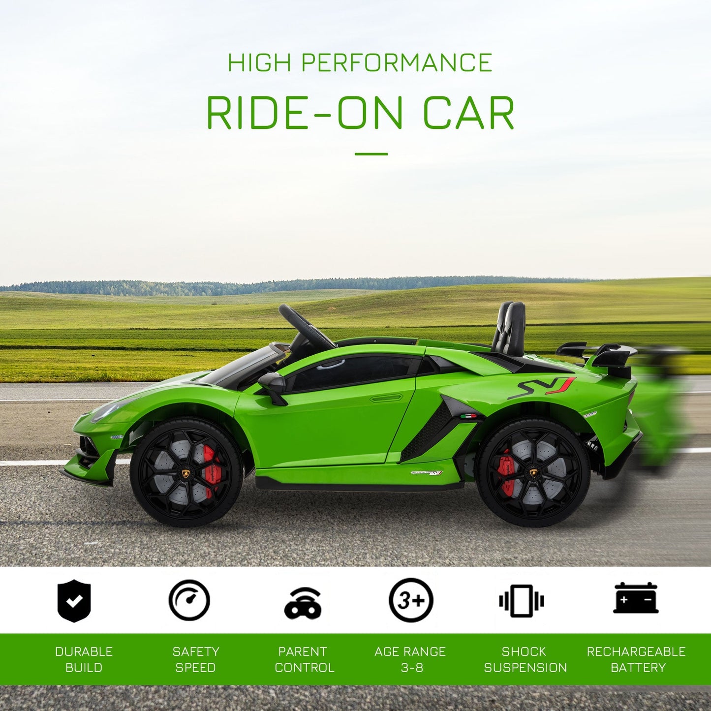 Battery-powered Kids Electric Ride On Car Lamborghini Aventador Sports Racing Car Toy with Parental Remote Control Music Green 12V