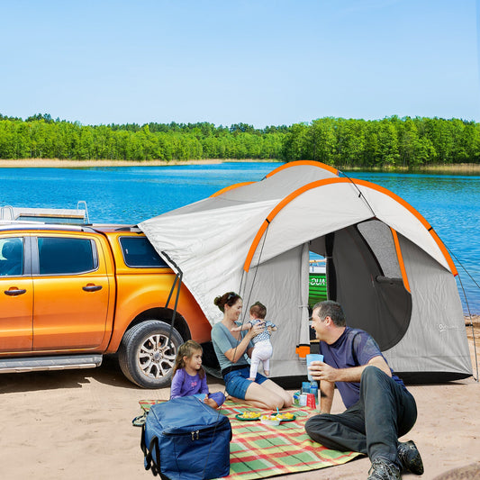 Outsunny SUV Car Tent for Camping, Waterproof PU2000mm, 5 Man Tailgate Tent, 2.4 x 2.1 m, Grey and Orange