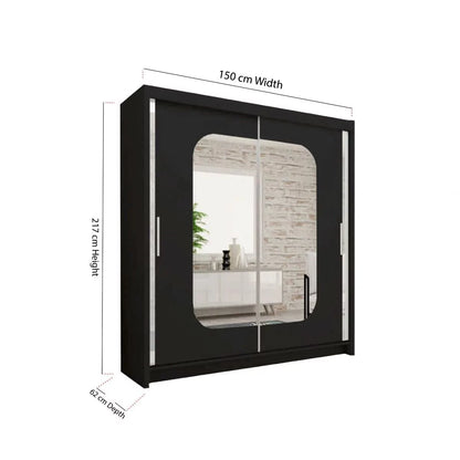 Danequa 2 door mirrored sliding wardrobe-black white-grey-Oak-4 Sizes