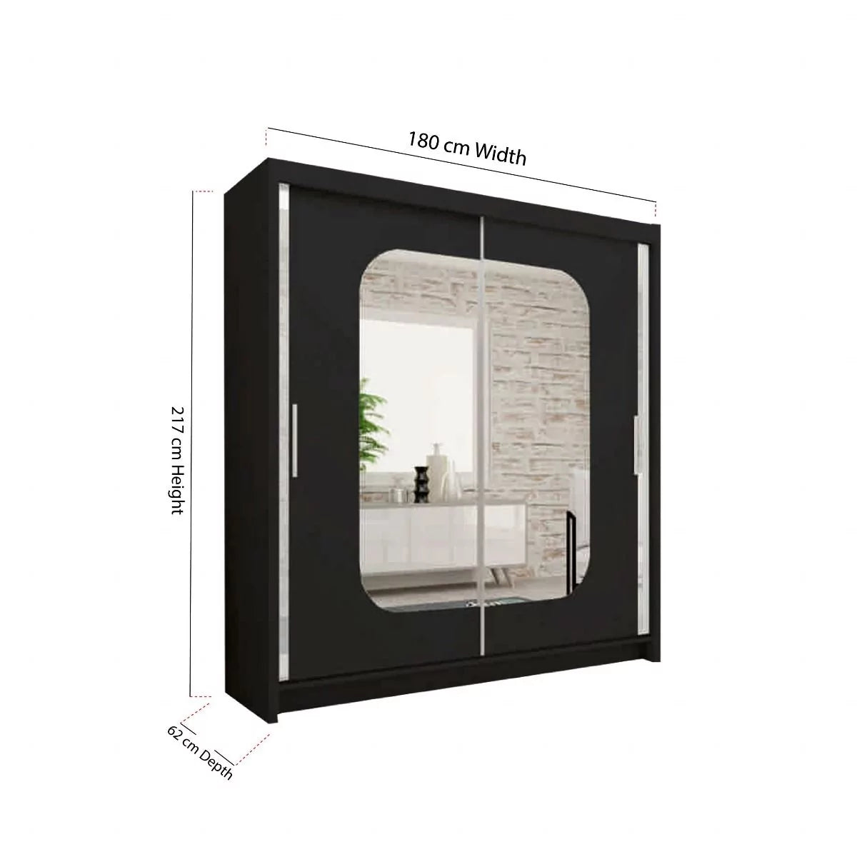 Danequa 2 door mirrored sliding wardrobe-black white-grey-Oak-4 Sizes