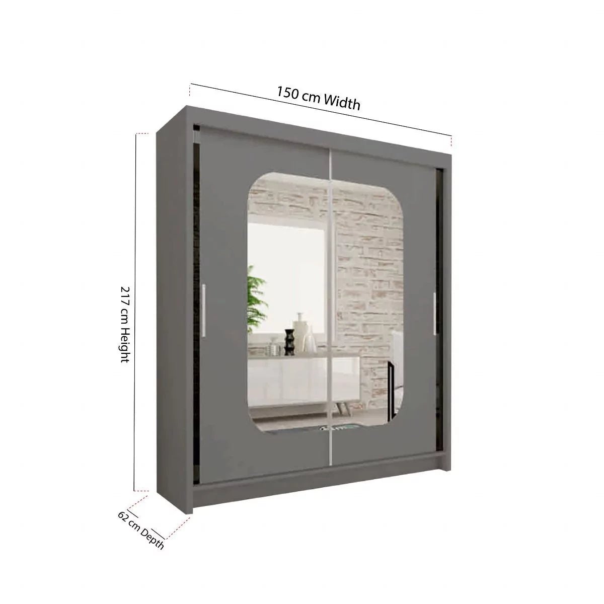 Danequa 2 door mirrored sliding wardrobe-black white-grey-Oak-4 Sizes