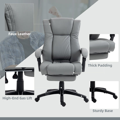 Vinsetto PU Leather Office Chair, Swivel Computer Chair with Footrest, Wheels, Adjustable Height, Grey