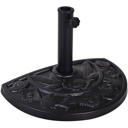 Outsunny 9kg Resin Parasol Base, Half Round Umbrella Stand with Floral Design for Garden, Outdoor, Suitable Umbrella Rod: â3.8cm, â4.8cm, Black