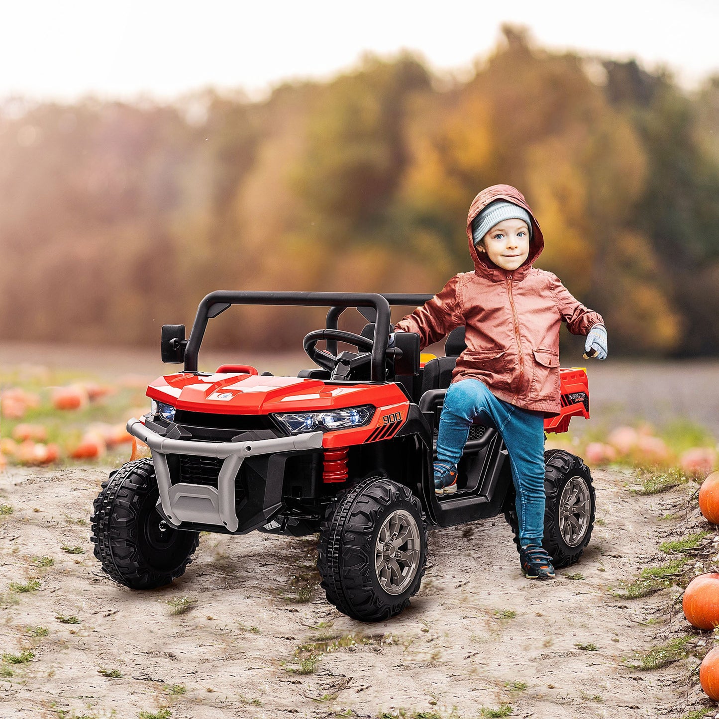 HOMCOM 12V 2 Seater Kids Electric Ride-On Car with Electric Bucket, Remote Control - Red