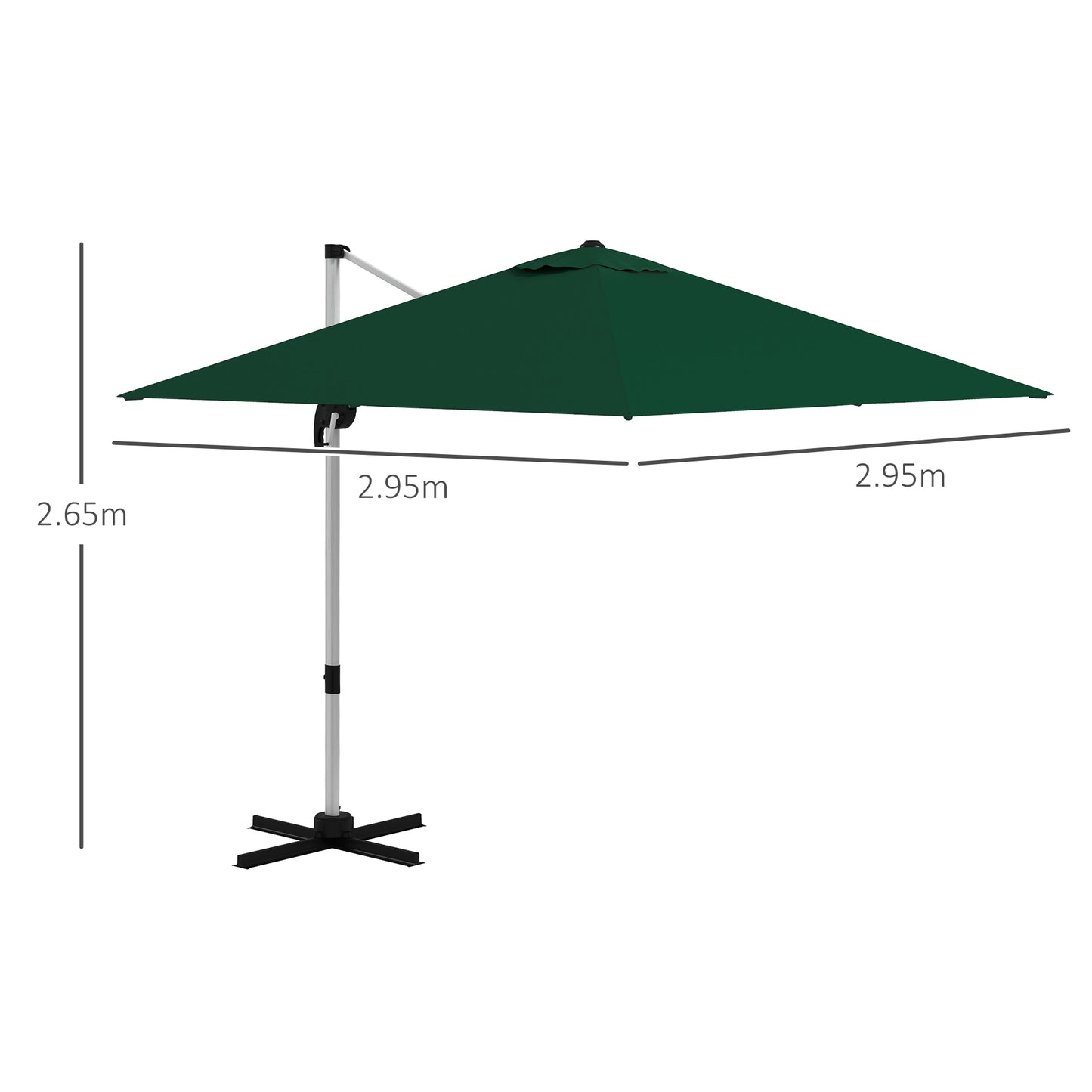 Parasol ogrodowy Outsunny Square Cantilever z pięciopozycyjnym baldachimem – zielony