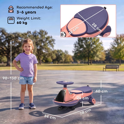 AIYAPLAY 12V Electric Wiggle Car, 2-In-1 Kids Ride On Toy with 2 Speeds, Soft Start, PU Wheels, RGB Lights, Up to 60 kg, Pink